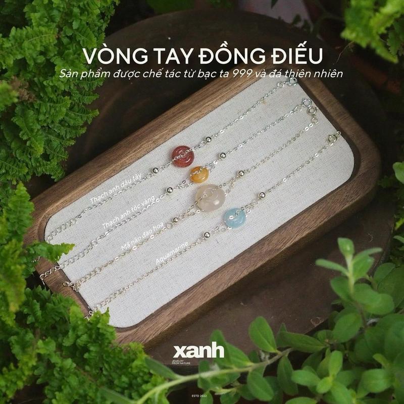 Vòng tay bạc phối mặt đá đồng điếu đá thiên nhiên phong thủy may mắn thanh lịch đơn giản nữ tính văn phòng - Xanh Jewelry Kiềng Voi Ong