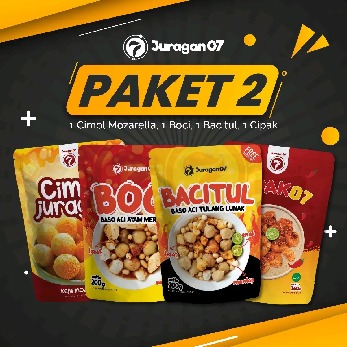 Juragan 07. Paket 2 (cimol mozarella, boci premium, bacitul, cipak)