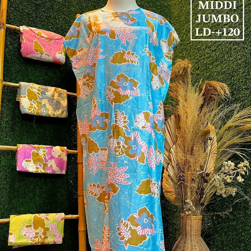 BUNDLING Daster MIDI Jumbo ld -+ 120 cm rayon ( isi 5 pcs ) Bunga daun motif 4
