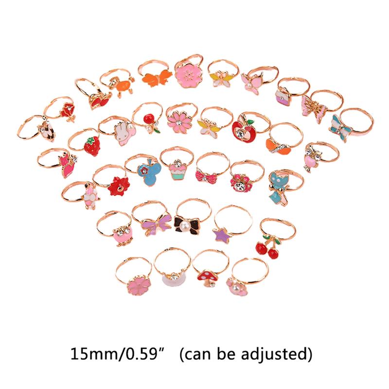 36x/Set Novelty Adjustable Cartoon Ring Flower Animal Adjustable Alloy Kids Ring 4