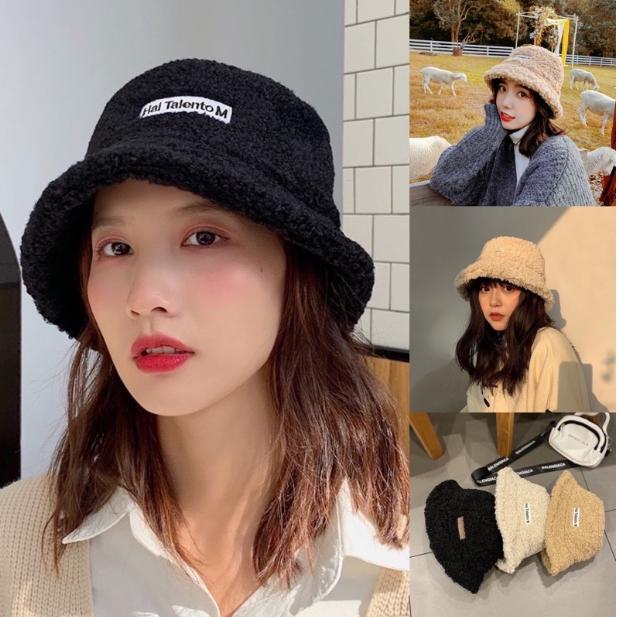 Mũ lông cừu bucket retro phong cách hàn quốc mũ lông cừu nữ mềm giữ ấm thu đông Ca