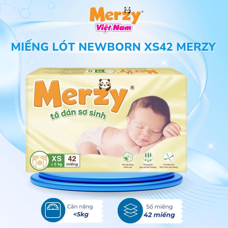 Tã Dán Merzy Newborn XS42 Cho Trẻ Sơ Sinh Dưới 5kg - Khô Thoáng, Mềm Mại, Giúp Bé Ngon Giấc [ MUA 1 TẶNG 1 KHĂN ƯỚT HONEY ]