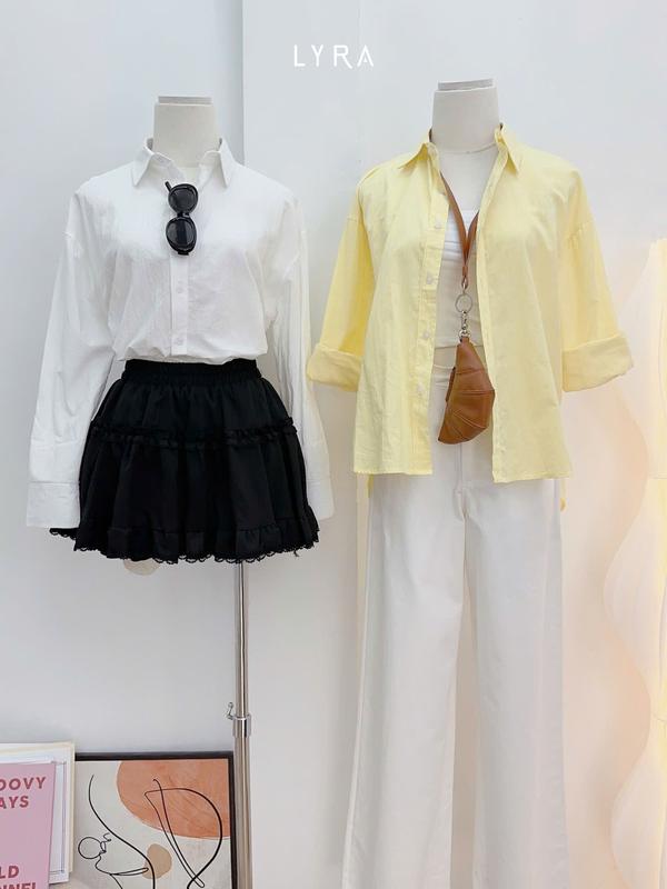 LYRA - (ÁO SƠ MI THÊU NGỰA) nữ form vừa dài tay thêu ngựa, chất thô Hàn cao cấp, kiểu dáng trendy hiện đại LWNSM010 9