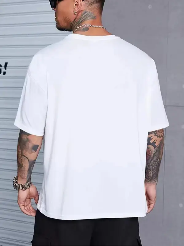 Men's Plus Size Slogan Graphic Round Neck Tee, Fashion Casual T-shirt for Daily Outdoor Wear, Casual Men's Clothes for Summer 5