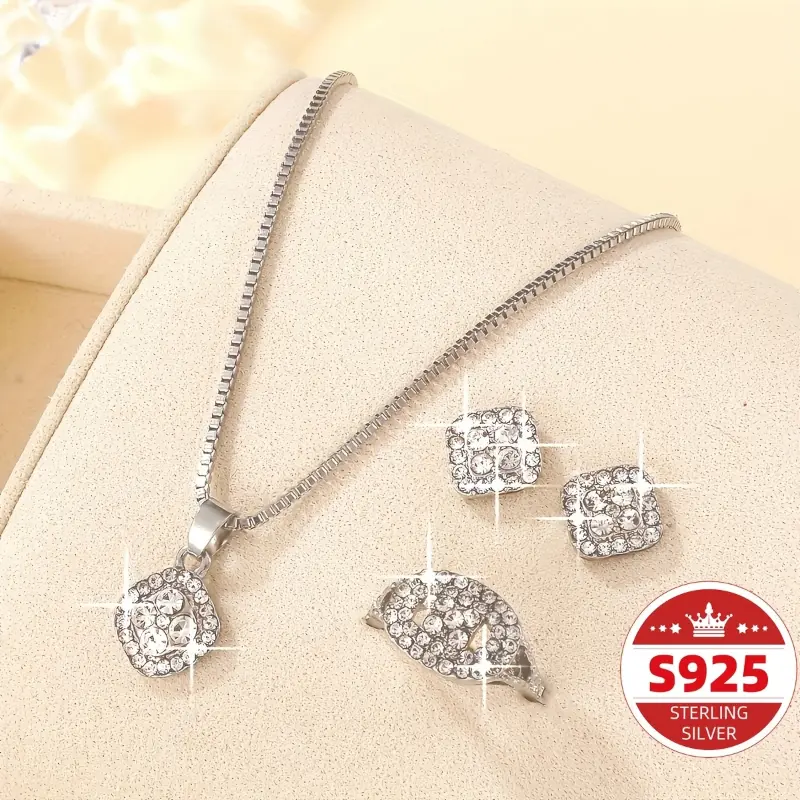 Elegant Set Of S925 Sterling Silver Pendant Necklace, Earrings, And Ring Designed for Men. 4