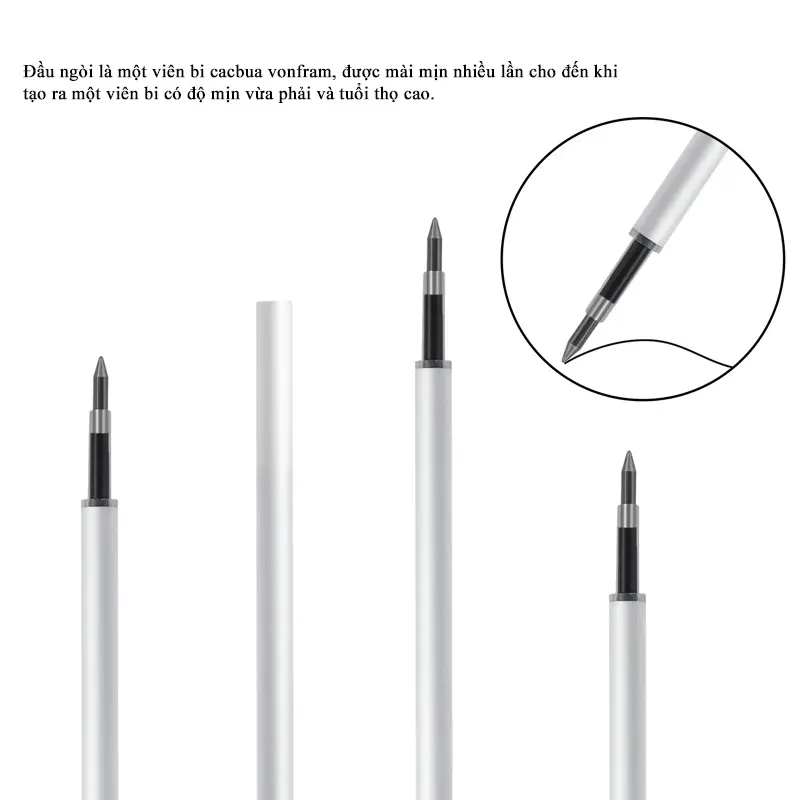 Ruột bút gel Deli A870 / A880 thân trắng mực đen ngòi 0,38mm và 0,5mm 4