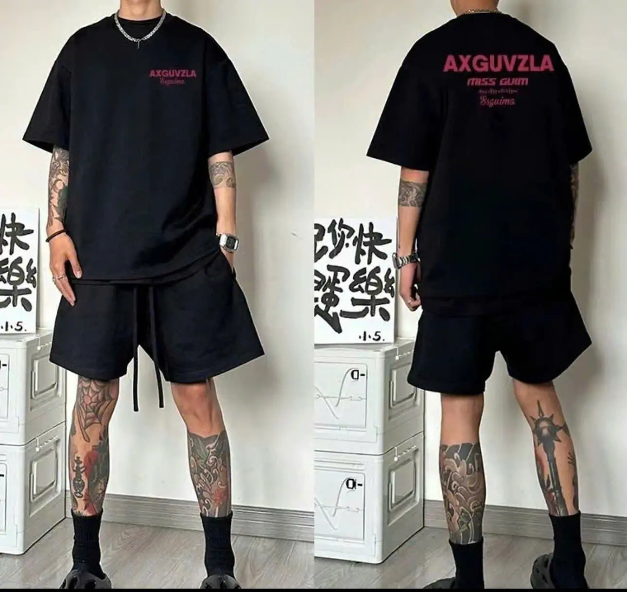 Bộ thun ngắn tay cotton nguyên chất,thoáng mát ,mềm mịn ,bộ sưu tập xuân hè 2025 unisex màu đen chữ in nổi màu hồng phù hợp cho nam và nữ ,phong cách đường phố trẻ trung ,Menswear