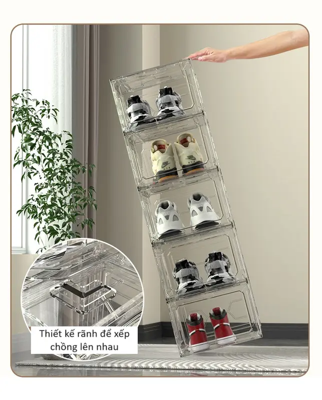 Hộp đựng giày dép nhựa cứng nắp mica của nam châm size lớn - Takora 3
