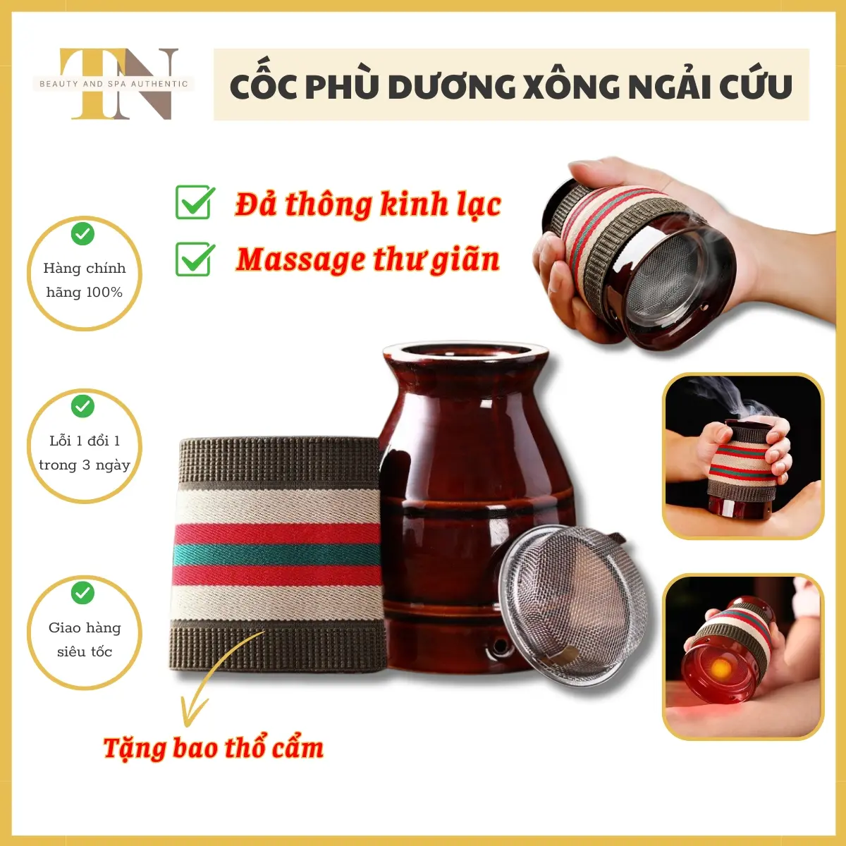 Cốc phù dương ngải cứu | Cốc xông ngải cứu dùng trong spa, dưỡng sinh massage, giác hơi, đả thông kinh lạc