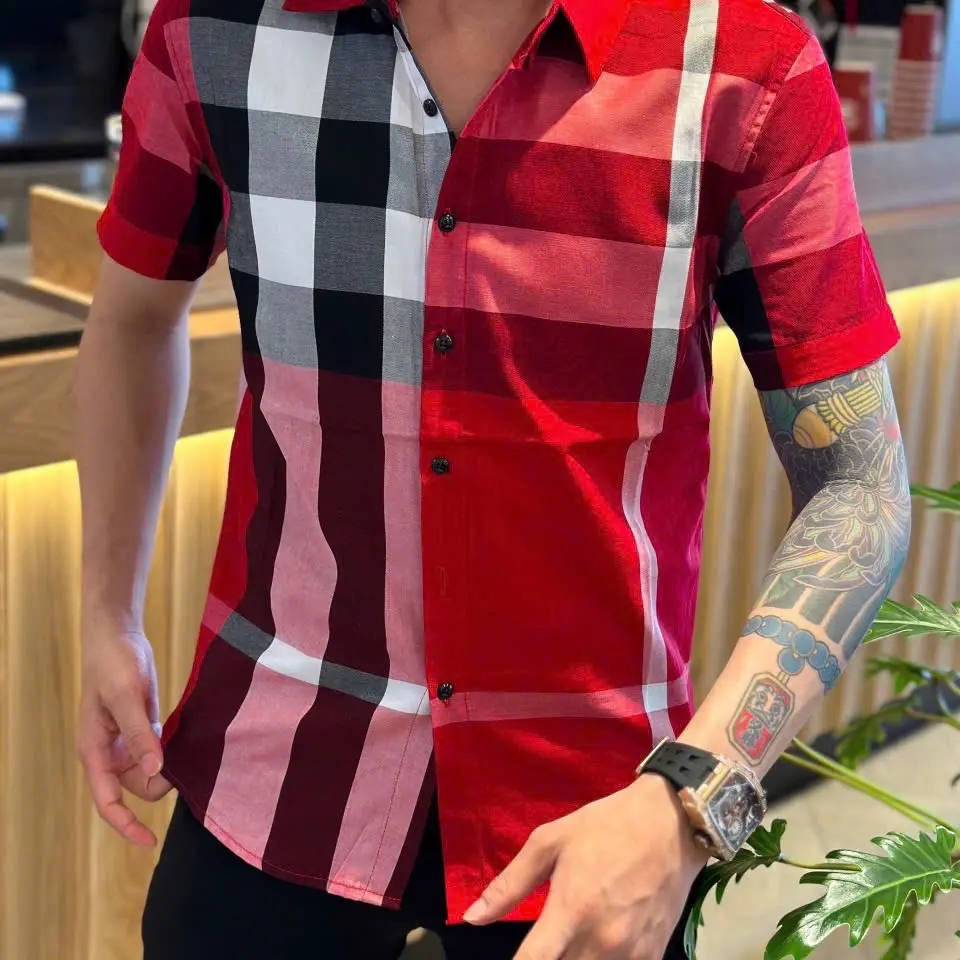 Áo sơ mi nam tay ngắn, chất liệu cotton cao cấp, vải dệt kim mềm mại, có cổ, đủ size từ M đến 7XL - Kate
