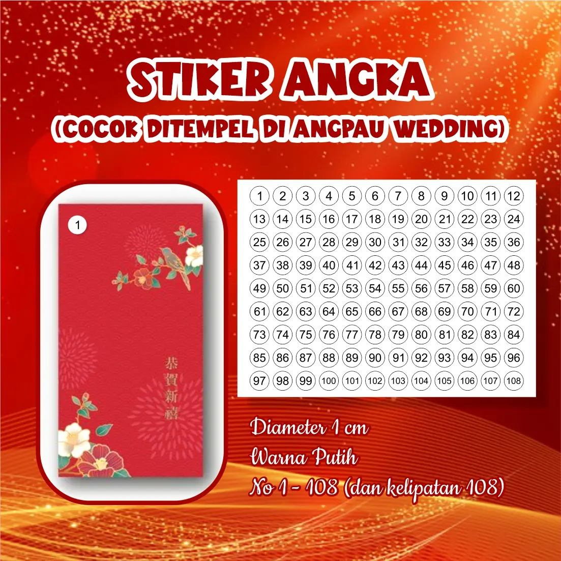 Stiker Nomor Angka 1 s.d 108, Cocok Ditempel Di Angpau Wedding Nikahan ...
