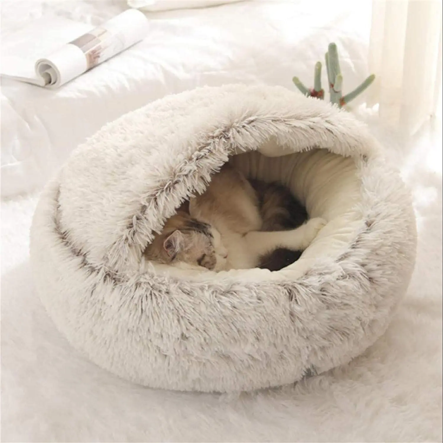 Spring Cat Nest Comfortable Sleeping Cushion, Soft Cat Bed with Hood, Holiday Anti-anxiety Dog Bed, Great for Gift, Valentine's Day Gift, Fidget Toys, Pet Supplies, Home Kitten