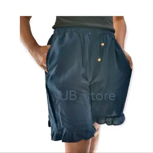 Celana pendek wanita kolor harian santai Polos Rayon