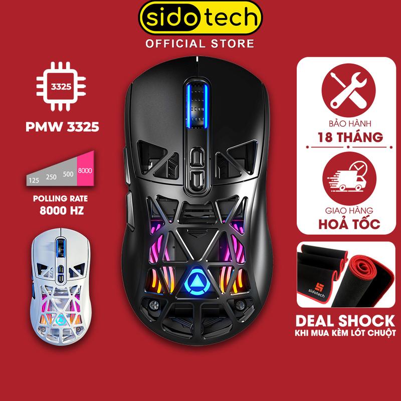 Chuột gaming không dây SIDOTECH G17 bluetooth pin sạc nhẹ có lỗ chip PMW3325 3 mode wirless 2.4g RGB