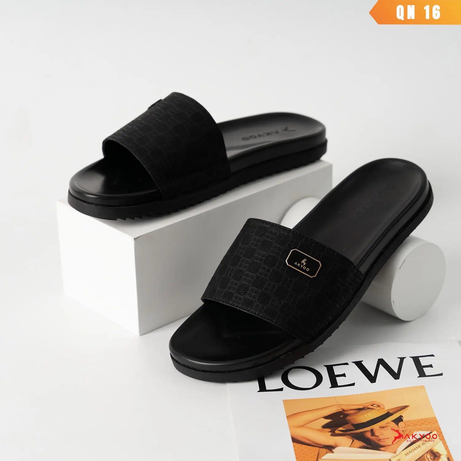 Dép da nam quai ngang cỡ lớn size 44,45,46,47,48,49, đế cao su chống trơn trượt -Mã DL16 Slipper DéP Đế Bằng