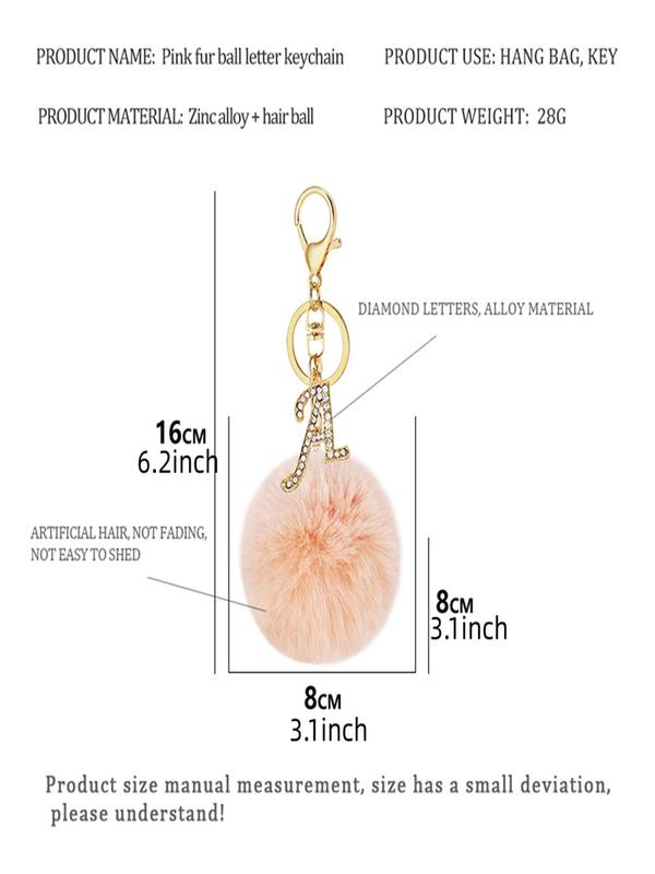 Women's Fashion 26 Letter & Pom Pom Design Keychain, Summer Cute Rhinestone Decor Keychain for Car Keys for Women & Girls, Trendy All-match Accessories As Birthday Gift 1