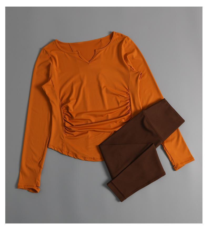 Product Introduction of Loose Breathable Fitness Set + Suitable for Running and Yoga + For Adult Women + Long Sleeve V-neck T-shirt Cover + Features Quick-dry Comfort + Light and Airy 9