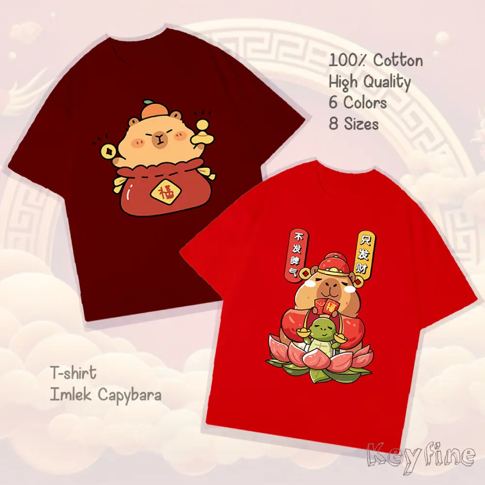 KAOS KELUARGA IMLEK CAPYBARA Bahan Katun 100% I Chinese New Year T-shirt Lengan Pendek Wanita dan Anak
