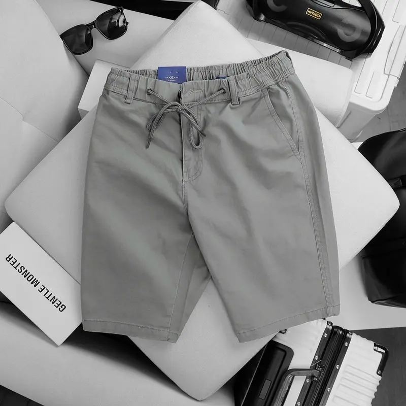 Quần short kaki co giãn  Quần Lửng Có Túi Menswear Nam Cạp Cao Lưng Cao, day kéo khoá đồng 3