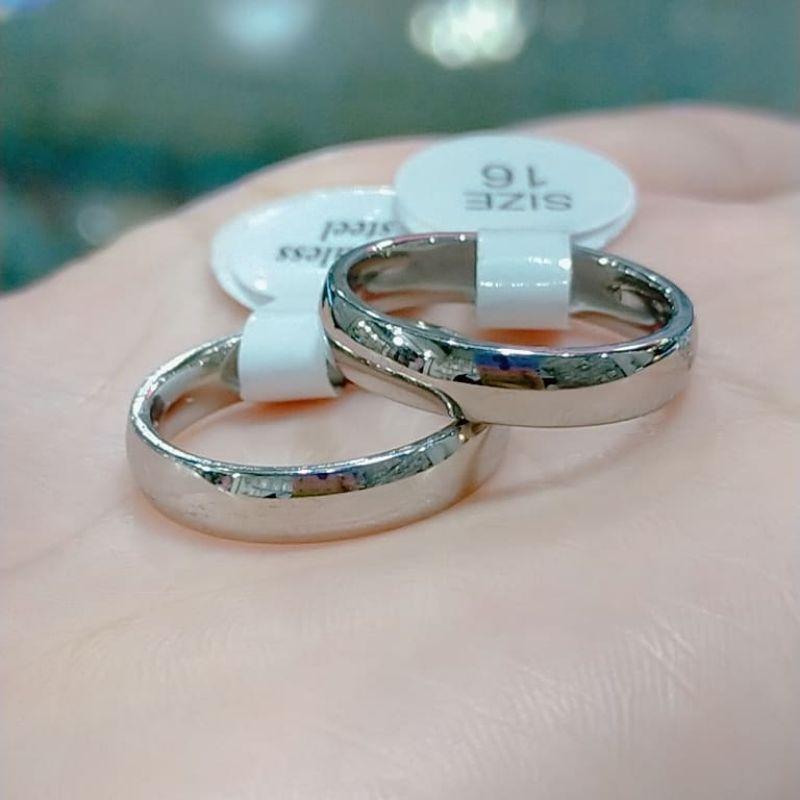 Cincin couple titanium silver { HARGA SATUAN }  / Cincin Mmata Banyak Pilihan Cincin Stainless Steel Polos skena 2