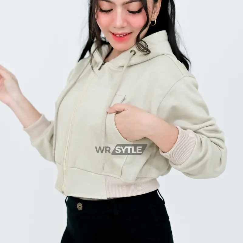 Wr Style Jaket Basic Hoodie Zipper Crop Polos Wanita Hodie Korean Style Atasan Wanita Terbaru Fleece Premium Sweater 7