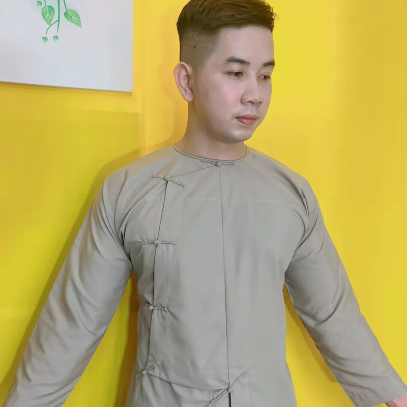 SET ĐỒ LAM ĐI CHÙA # MẪU VẠT HÒ NÚT THẮT - VẢI KATE MỀM Áo Menswear Sơ Mi Jacket 3