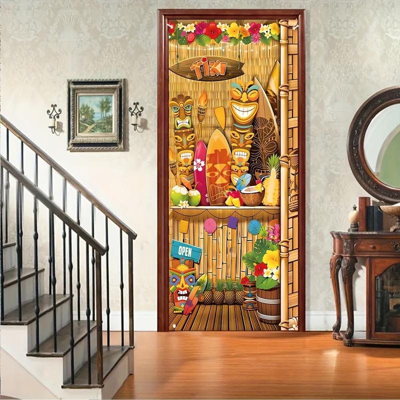 1pc Hawaiian Party Polyester Door Width, Door Cover, Party Hanging Banner, Holiday Decoration, Party Supplies, Interior Decoration. 1