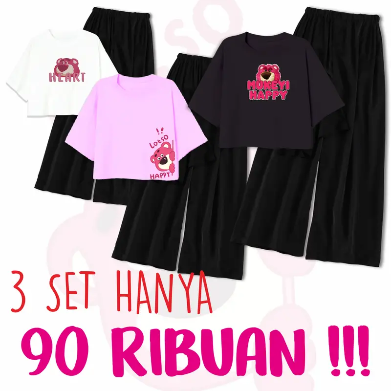 Paket 3 Pcs Setelan Remaja Perempuan Usia 9-14 Tahun size L dan XL Set Celana Panjang Fashion 0