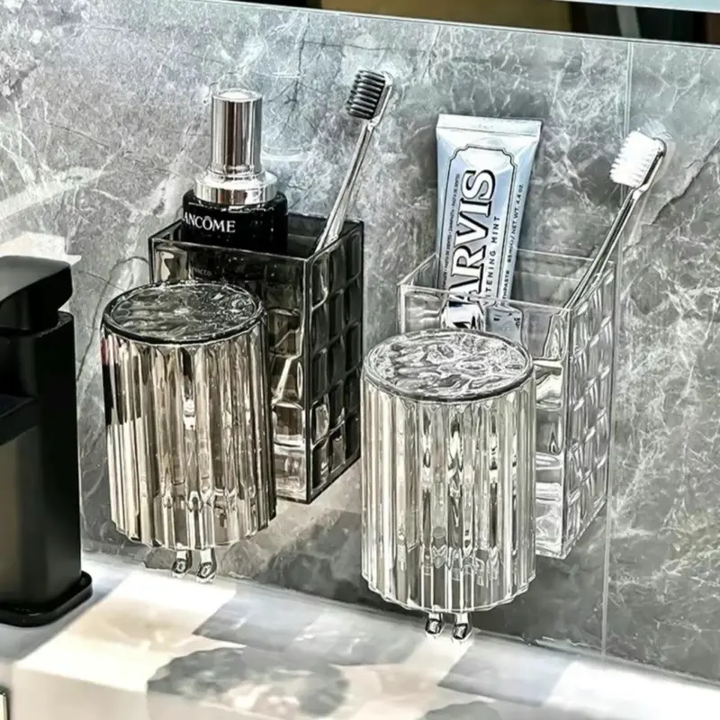 Kệ Để Bàn Chải Kem Đánh Răng Kèm Cốc , Giá Để Bàn Chải Dán Tường , Kệ Để Đồ Đa Năng Trong Suốt 2