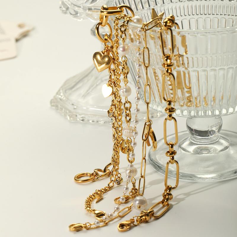 Unique Fashion Simple Bracelet Lightning Pearl Moon Cross Chain 18K Gold Stainless Steel Bracelet High-end Jewelry Really Good 7