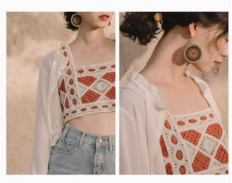 Product Introduction of Bohemian ethnic style small camisole vest embroidered hollow knit short piece for women's sleeveless interior 9