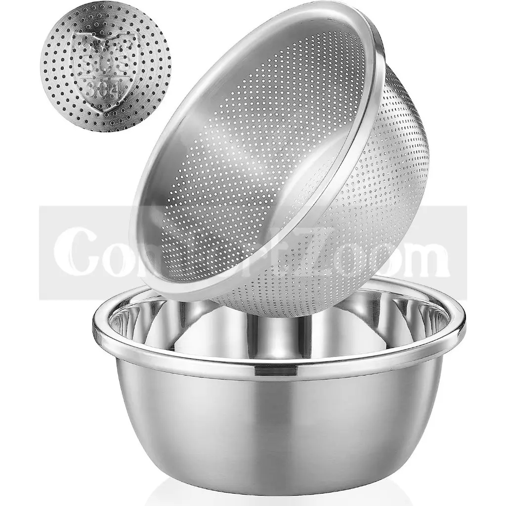 304 Stainless Steel Colander Bowl Set / Rice Washing Bowl Colander / Food Strainers for Fruit Vegetable Washing