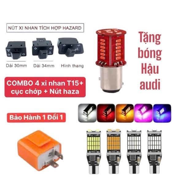 Combo haza Wave Vision 4 Bóng T15 + Công tắc + Chớp Tặng đèn Hậu Audi gắn tất cả các dòng xe