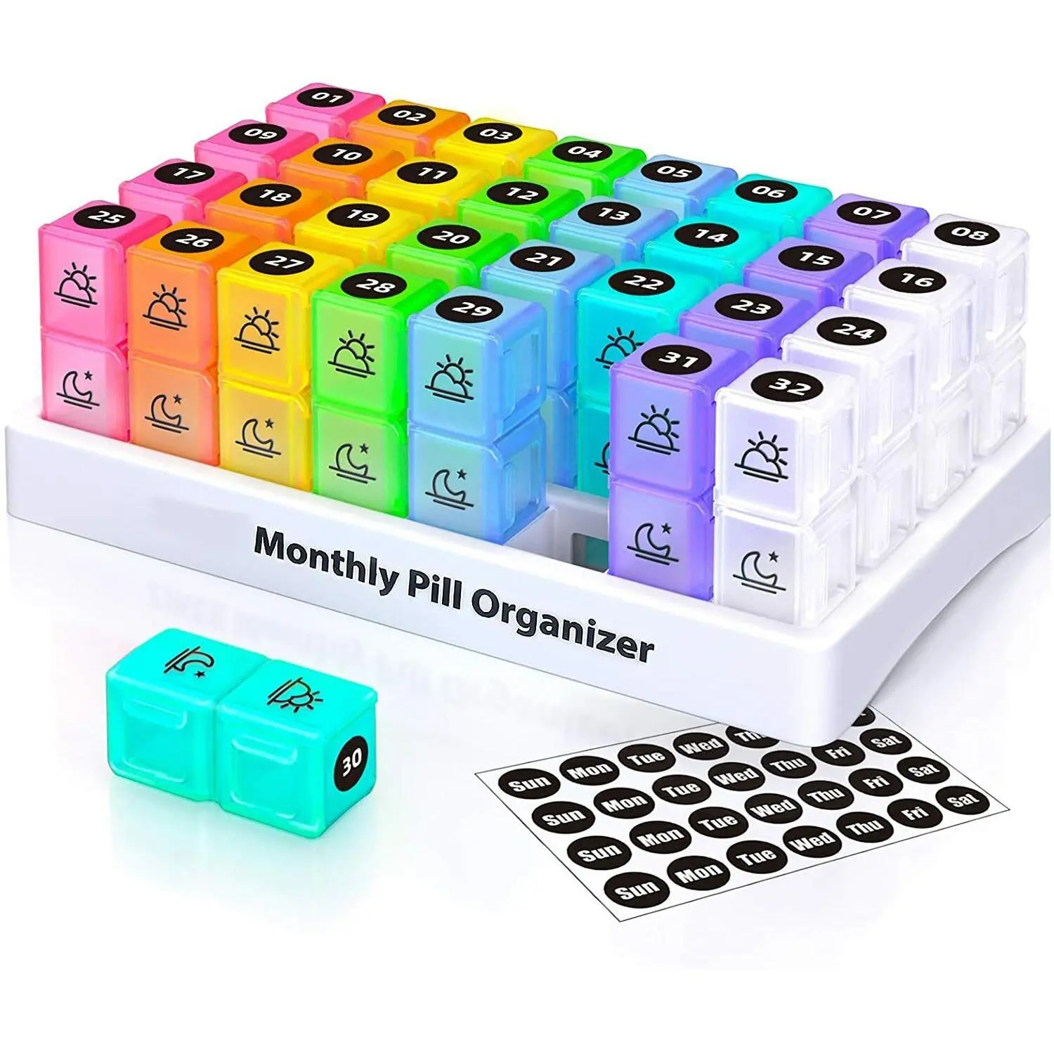 Monthly Pill Organizer, 1 Set 2 Times A Day Pill Box, Pill Organizer with Stickers