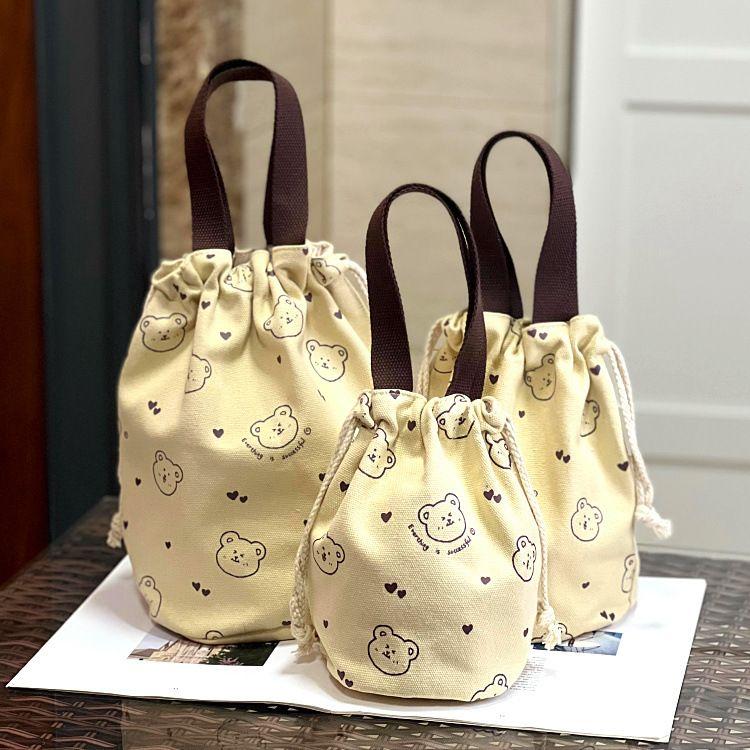 [backpacks on cups]Canvas Drawstring Bundle Handbag Japanese-Style Thermos Cup Beaker Large Capacity Women's Fashion Buggy Bag Pull-Belt Backpack on Cup 6