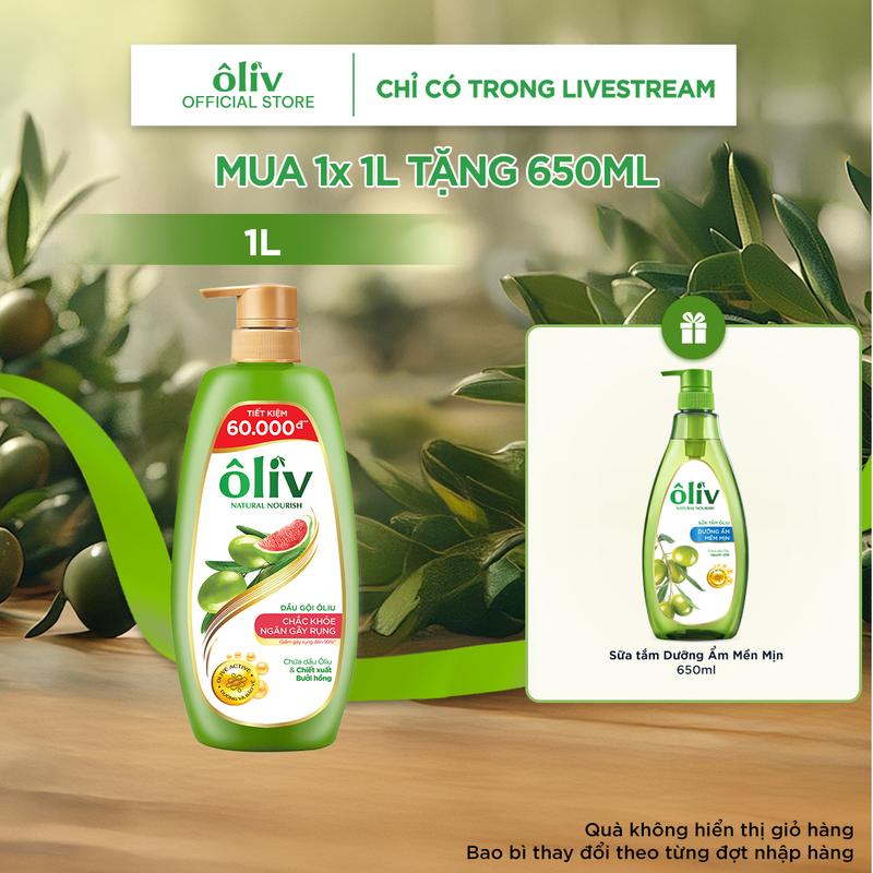 Combo Dầu gội Oliv Dưỡng Tóc Chắc Khỏe 1L Tặng Sữa Tắm Oliv Dưỡng Ẩm Mềm Mịn 650ML