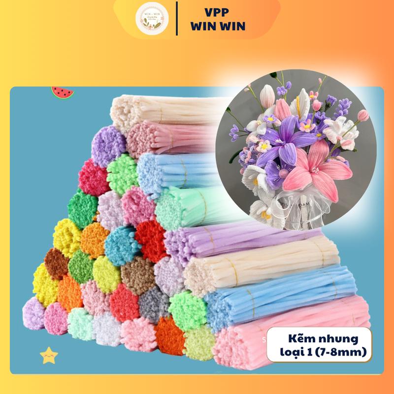 Kẽm nhung Loại 1 dày mịn 7-8mm bó 50-100 sợi Mix nhiều màu Pastel Làm hoa Handmade DIY