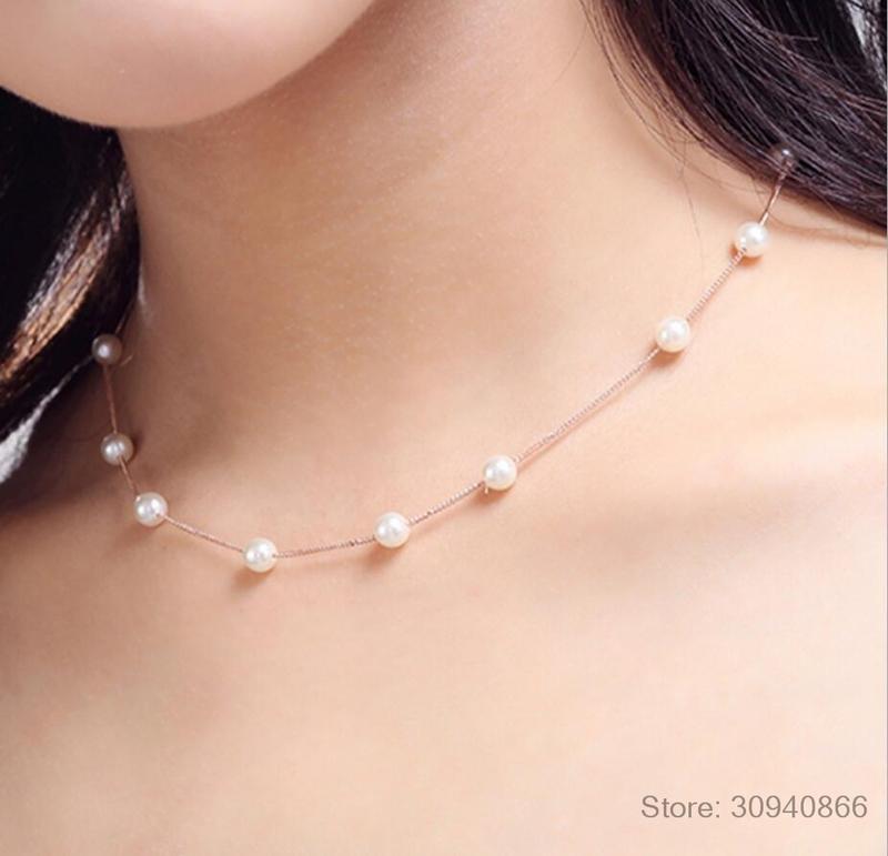Product Introduction of 925 Sterling Silver Jewelry Japan and South Korea Short Pearl Sweater Necklace Women Fashion Simple and Versatile 7