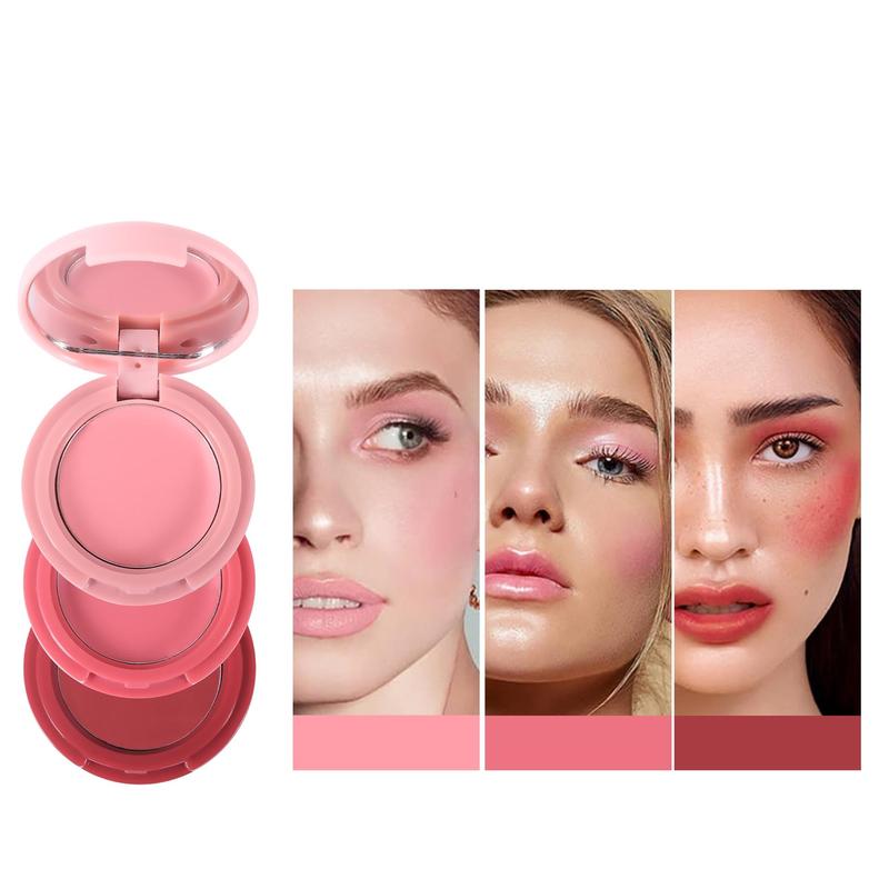 Product Introduction of 3 In 1 Blush Palette, 1 Box Long Lasting Blush Cream, Portable Travel Blush Palette, Daily Makeup Accessories For Women & Girls 8