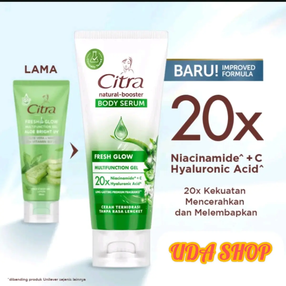CITRA Fresh Glow Multifunction Gel Aloe Bright UV 180ml (Kemasan Baru) Dan Citra Body Serum Complete Glow 180ml