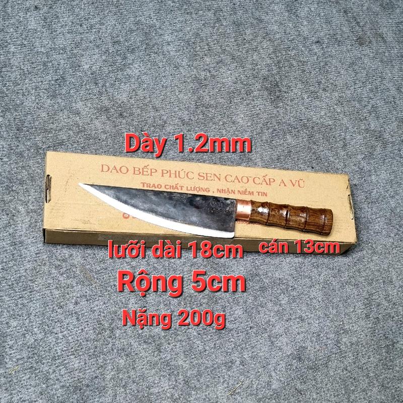 Dao nhà bếp chuyên thái, lọc bản 5cm cán gỗ cẩm chỉ tiện cán vân trúc, lưỡi rèn thép nhíp đỏ
