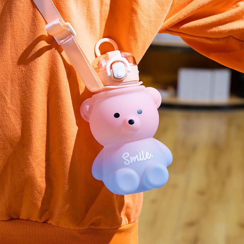 Cartoon Bear Design Water Bottle, Cute Drinking Cup with Lanyard, Drinking Supplies for Home Office School, Drinkware, Outdoor Accessories 7
