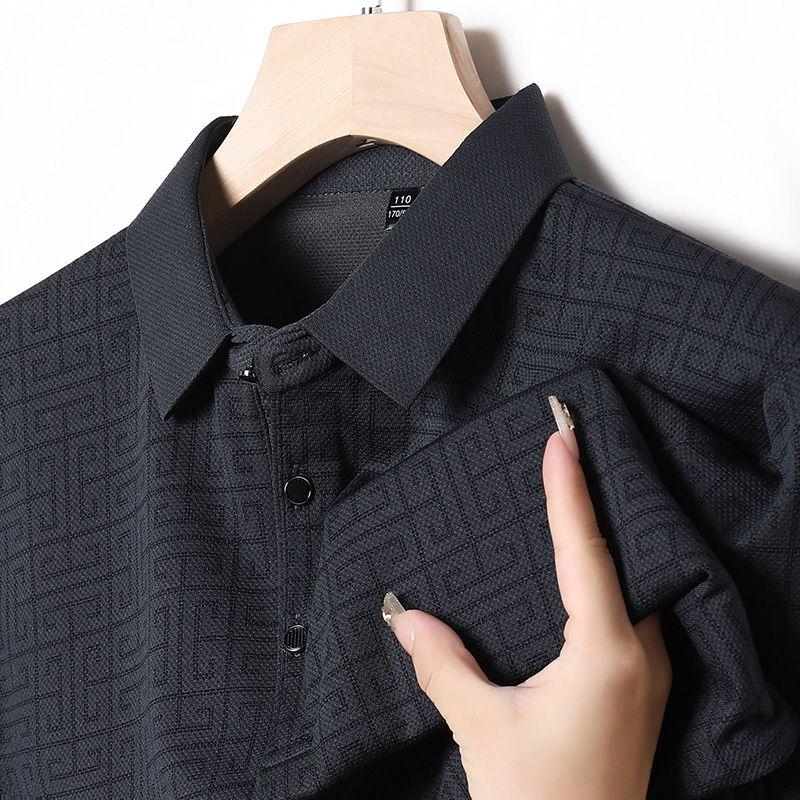 Áo Thun Thường Ngày Công Sở Cao Cấp, Dành Cho Nam Giới, Hàng Mới Về Mùa Hè, Cổ Polo, Dài Tay, Jacquard Mỏng, Thoáng Khí, Kiểu Polo 1