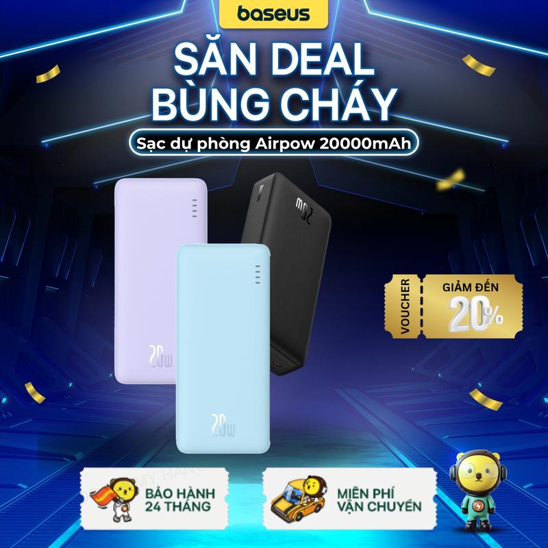 Baseus Airpow Cục Sạc Nhanh 20w 20000mah Cho iphone 15 / 14 / 13 / 12 Android