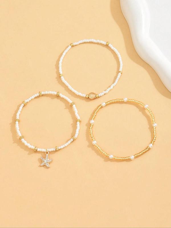 Women's Minimalist Beaded & Shell Decor Anklet, Fashionable Adjustable Anklet for Beach Party Vacation, Trendy All-match & Exquisite Jewelry for Birthday Gift 3