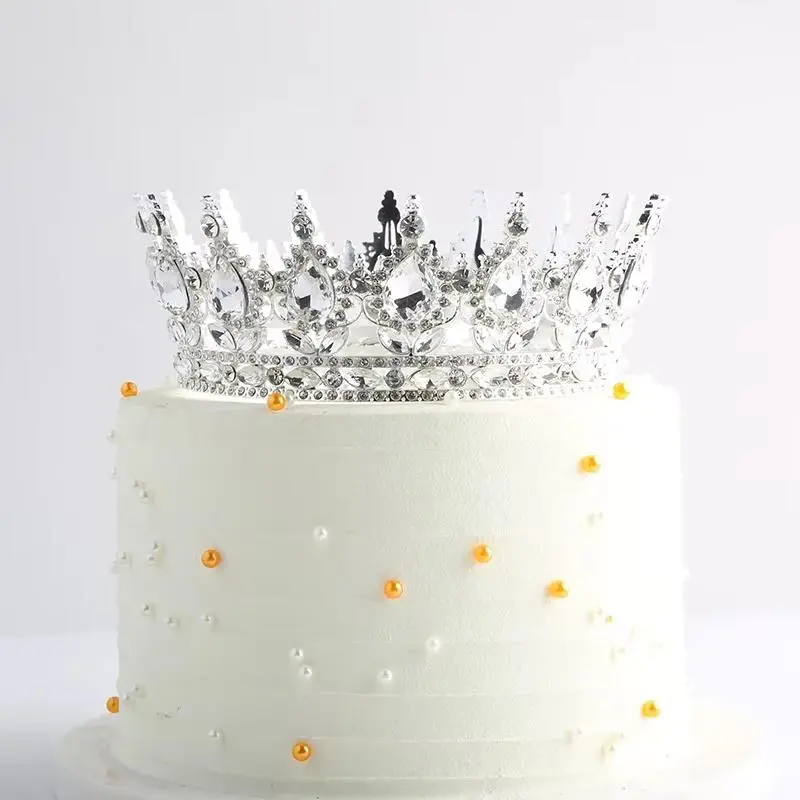 Crown Shaped Cake Topper, 1 Count Rhinestone Crown Cake Decoration, Cake Decorations for Wedding, Birthday and Party Celebration, Ornaments