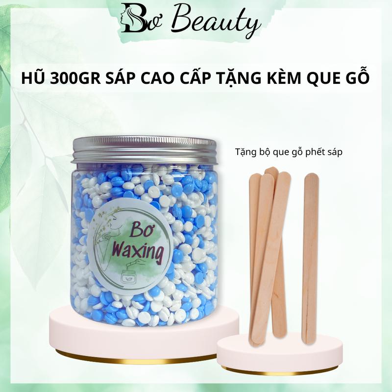 Hũ 300gr sáp wax lông sữa dừa mix màu trắng-xanh lavender siêu bám lông tặng kèm que phết gỗ
