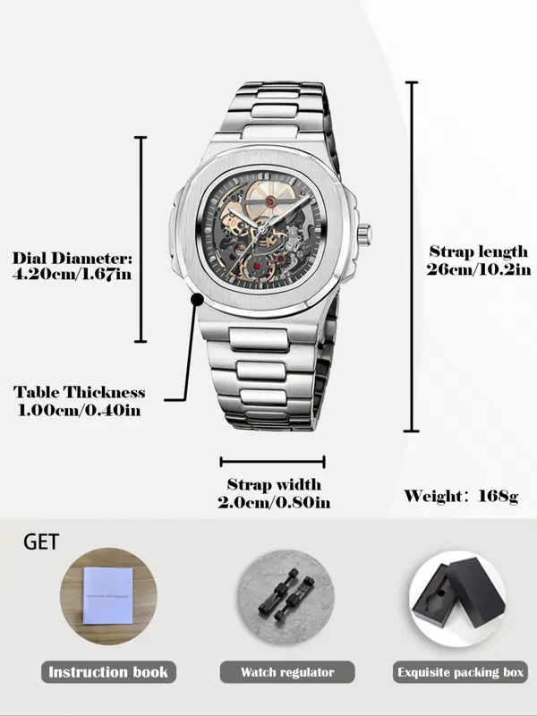 Men's Street Trend Automatic Mechanical Watch, Fashion Waterproof Watch for Party, Daily Decor, Trendy All-match & Exquisite Watch for Birthday Gift with Box 1