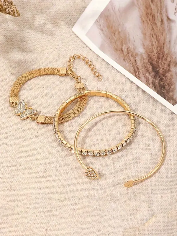 Butterfly & Heart Design Cuff Bangle, Fashionable Jewelry for Women & Girls, Trendy All-match & Exquisite Jewelry for Birthday Gift 3