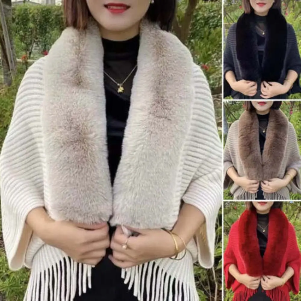 Váy Dạ Hội, Thời Trang, Áo Choàng, Cổ Lông Giả, Vỏ Bọc Nhồi Bông Khăn Choàng Dệt Kim, Ấm Áp Mùa Đông